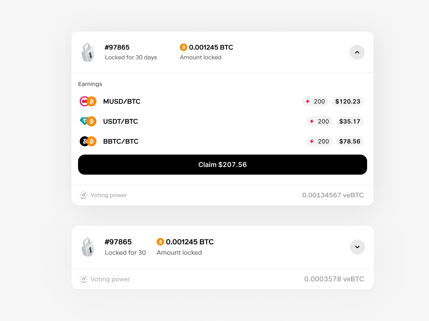 Mezo Earn interface detail